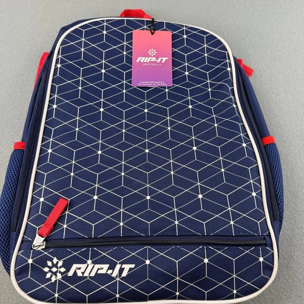 RIP-IT Classic Backpack 2 Softball Girls OS Navy Blue Red Geometric Diamond